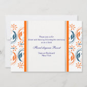 Orange weißer blauer Hochzeitstag Einladung (Rückseite)