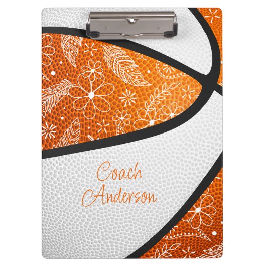 orange-weißer Boho-Doodle-Muster-Basketball Klemmbrett (Vorderseite)