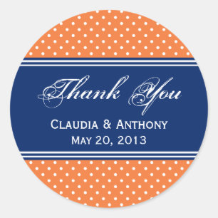 Orange, weißer Polka Dot mit Royal Blue Runder Aufkleber