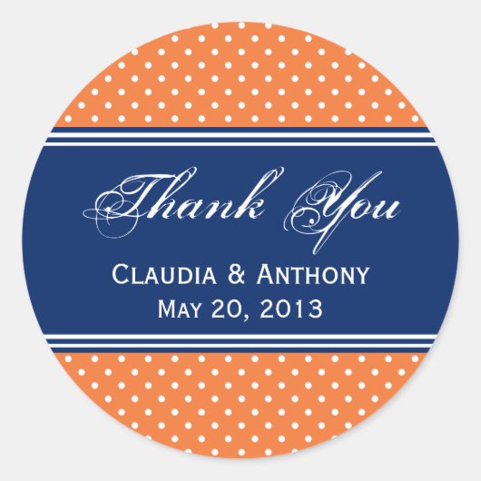 Orange, weißer Polka Dot mit Royal Blue Runder Aufkleber (Vorderseite)