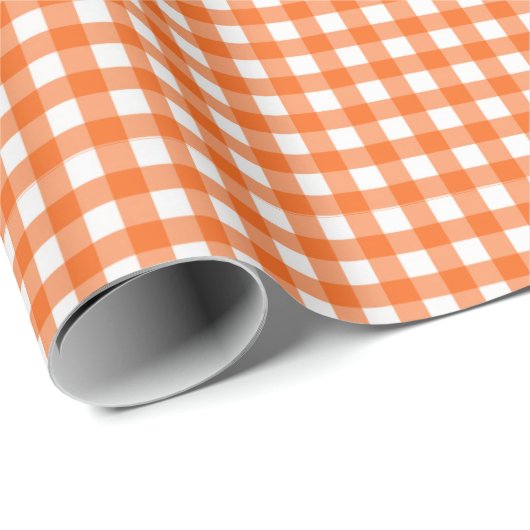 Orange| Weißes Gingham Wrapping Paper Geschenkpapier (Rolleneckpunkt)