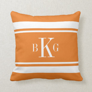 Orange weißes Seestreifen-Gewohnheits-Monogramm Kissen