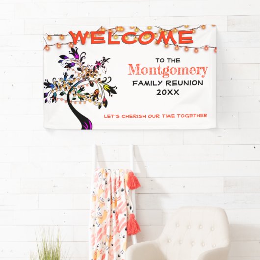 Orange Welcome Family Wiedersehen Tree Lights Banner (Insitu)