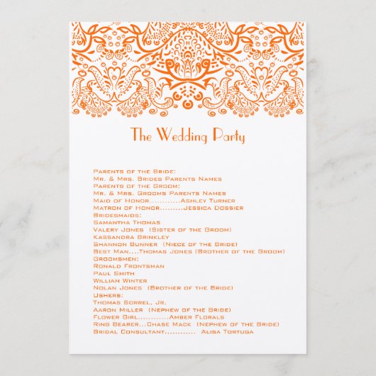 Orange Whimical Love Birds Wedding Program Programm (Rückseite)