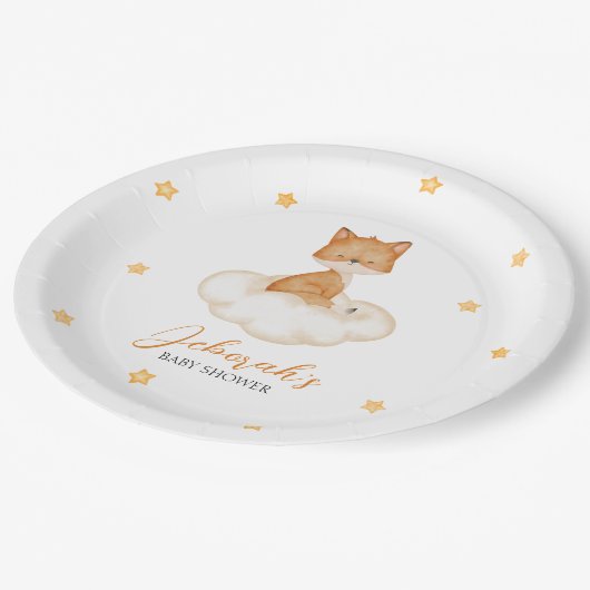 Orange Whimsical Fox Baby Dusche Pappteller (Schrägansicht)