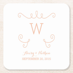 Orange Whimsical Geblüht Monogram Paper Untersetze Rechteckiger Pappuntersetzer