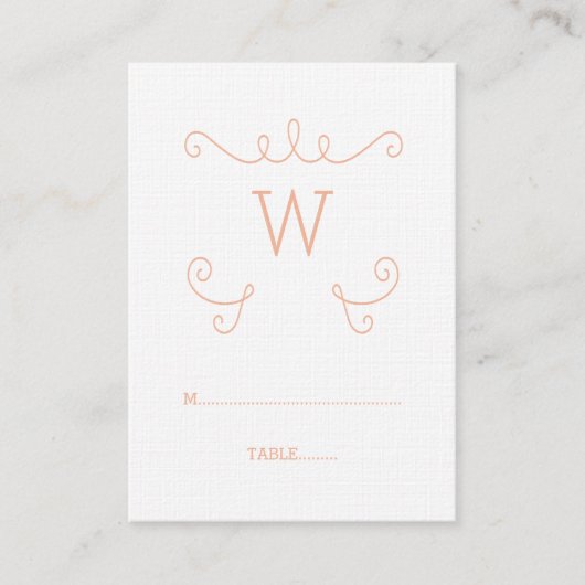 Orange Whimsical Geblüht Monogramm-Platzkarte Platzkarte (Vorderseite)