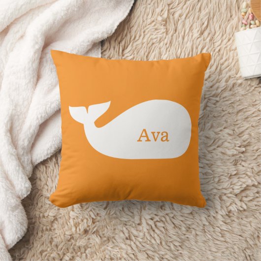 Orange Whimsical Whale Personalisiert Children's Kissen (Decke)