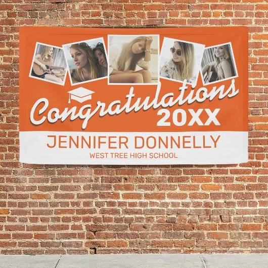 Orange White 5 Foto 2025 Graduation Party Banner