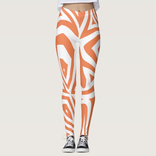 Orange White Abstrakt Zebra Print Womens Leggings (Vorderseite)