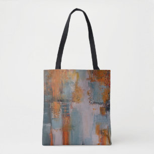 Orange, white, and teal abstract painting tasche