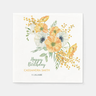 Orange & White Anemone Frühlingsfloral Geburtstag Serviette