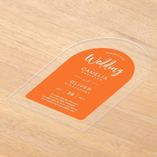 Orange White Arch Akryllische Hochzeit lädt zu mod Acryleinladungen (Ablage )