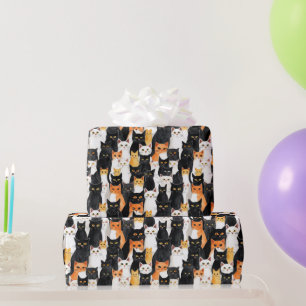 Orange White Black Cats Geburtstag Geschenkpapier