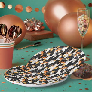Orange White Black Cats Halloween Pappteller