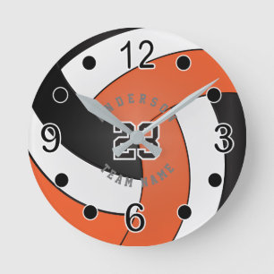 Orange, White & Black Volleyball Style - DIREKT Te Runde Wanduhr