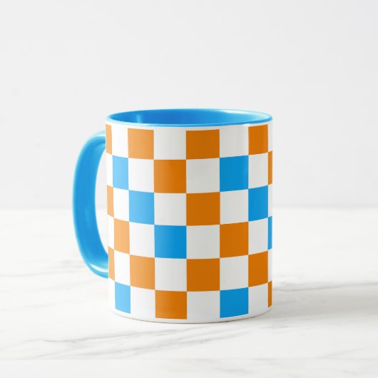 Orange White Blue Checkered Pattern Design  Tasse (Vorderseite Links)