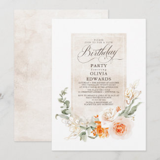 Orange White Blume Elegante Boho Geburtstag Einladung