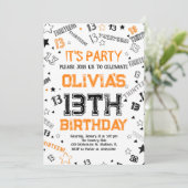 Orange White Boy Number Thirteen Birthday Party Einladung (Stehend Vorderseite)