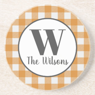 Orange White Buffalo Kariert Monogram Getränkeuntersetzer