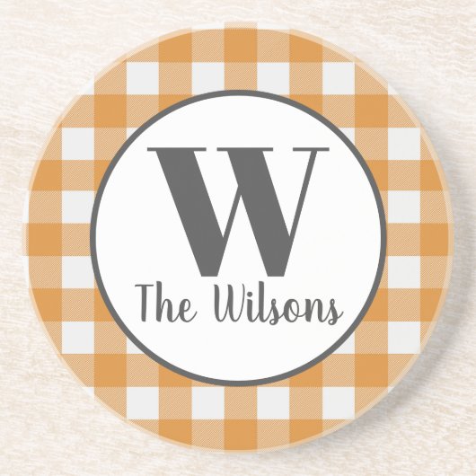 Orange White Buffalo Kariert Monogram Getränkeuntersetzer (Vorne)