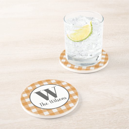 Orange White Buffalo Kariert Monogram Getränkeuntersetzer (Seite)