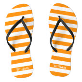 Orange White Cabana Streifen Personalisiert Strand Badesandalen (Fußbett)