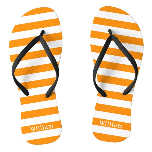 Orange White Cabana Streifen Personalisiert Strand Badesandalen (Fußbett)