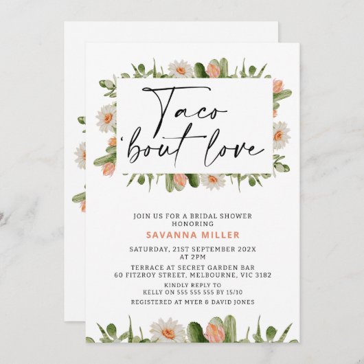 Orange White Cactus Taco 'bout Liebe Couples Dusch Einladung (Vorne/Hinten)