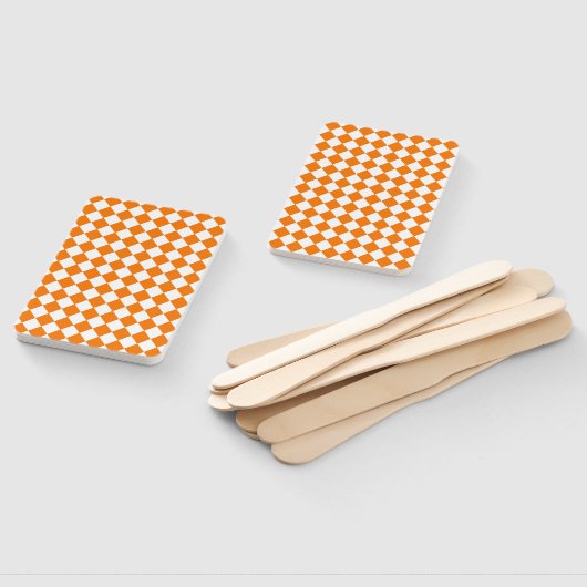 Orange White Checker Diamond Pattern Fächer (Non-assembled)