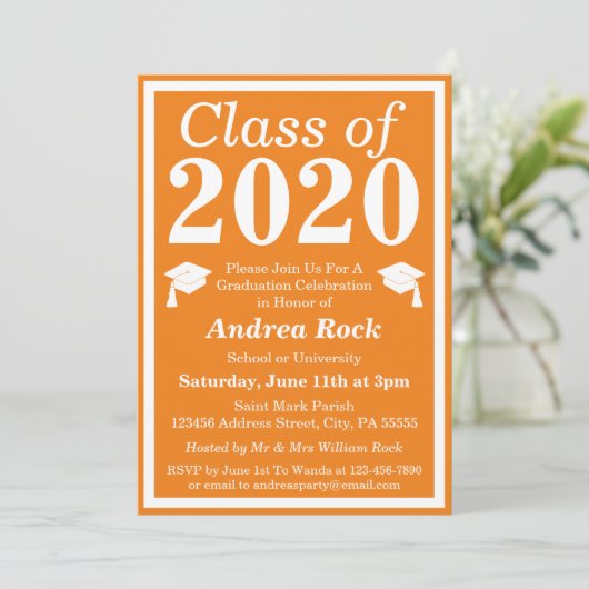 Orange White Class 2024 Abschluss Foto Einladung (Stehend Vorderseite)