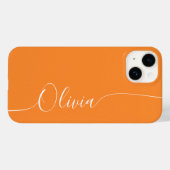 Orange White Elegant Calligraphy Script Name Case-Mate iPhone Hülle (Rückseite (Horizontal))