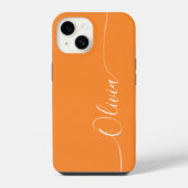 Orange White Elegant Calligraphy Script Name iPhone Hülle (Rückseite)