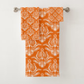 Orange & White Floral Art Deco Muster Badhandtuch Set (Insitu)