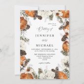 Orange & White Floral Rustic Wedding Einladung (Vorderseite)