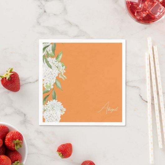 Orange White Floral Script Name Brautparty Serviette (Beispiel)