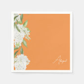 Orange White Floral Script Name Brautparty Serviette (Vorderseite)