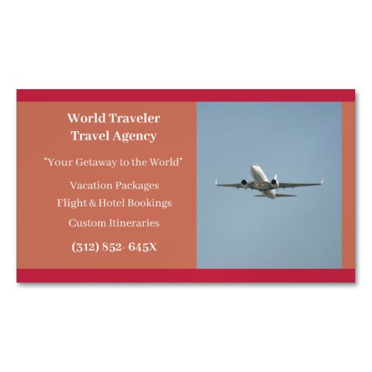 Orange White Flugzeug Agent Airplane Travel Agency Magnetische Visitenkarte (Vorderseite)