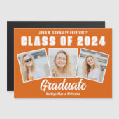 Orange White Foto Collage Abschluss Magnet Card (Vorne/Hinten)