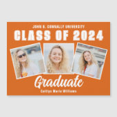 Orange White Foto Collage Abschluss Magnet Card (Vorderseite)