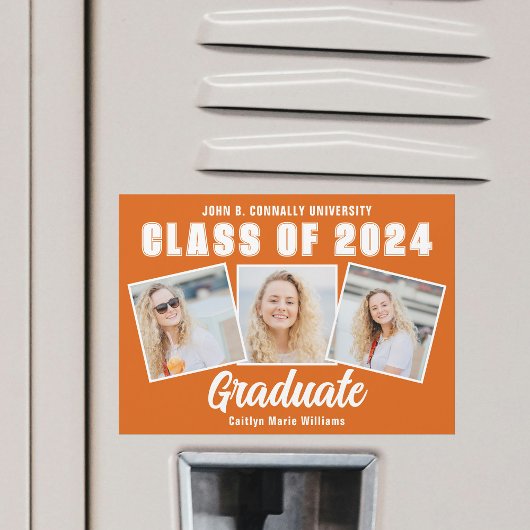 Orange White Foto Collage Abschluss Magnet Card