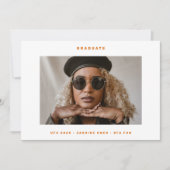 Orange White Funky Foto Uni Foto Abschluss Ankündigung (Vorderseite)