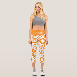 Orange White Geometry High Waisted Capris