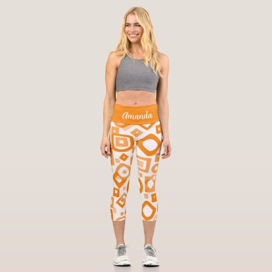 Orange White Geometry High Waisted Capris (Vorderseite)