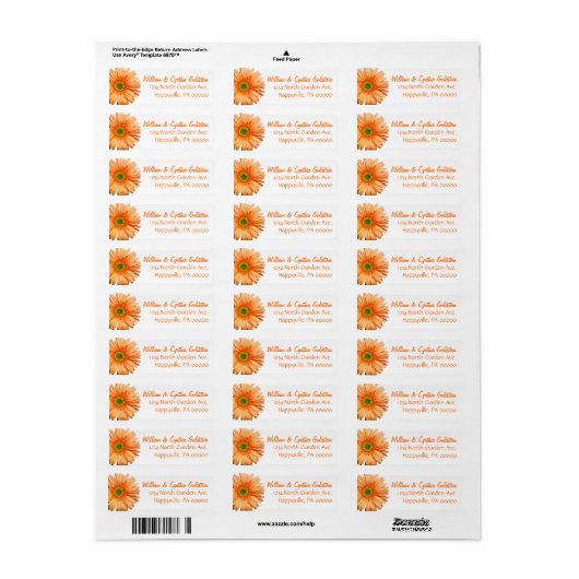Orange & White Gerbera Daisy Custom Address Label (Vorne)