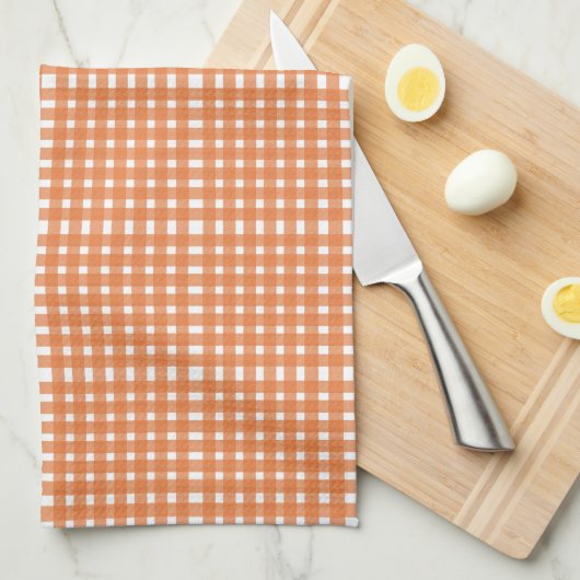Orange White Gingham Pattern Geschirrtuch (Viertel Falte)