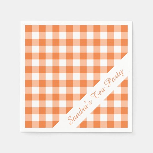 Orange White Gingham Pattern Personalisiertes Part Serviette (Vorderseite)