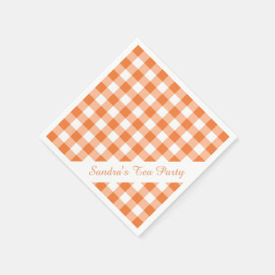 Orange White Gingham Pattern Personalisiertes Part Serviette