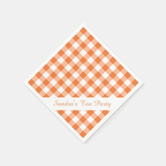 Orange White Gingham Pattern Personalisiertes Part Serviette (Ecke)
