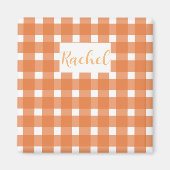 Orange White Gingham Personalisiert Magnet (Vorne)